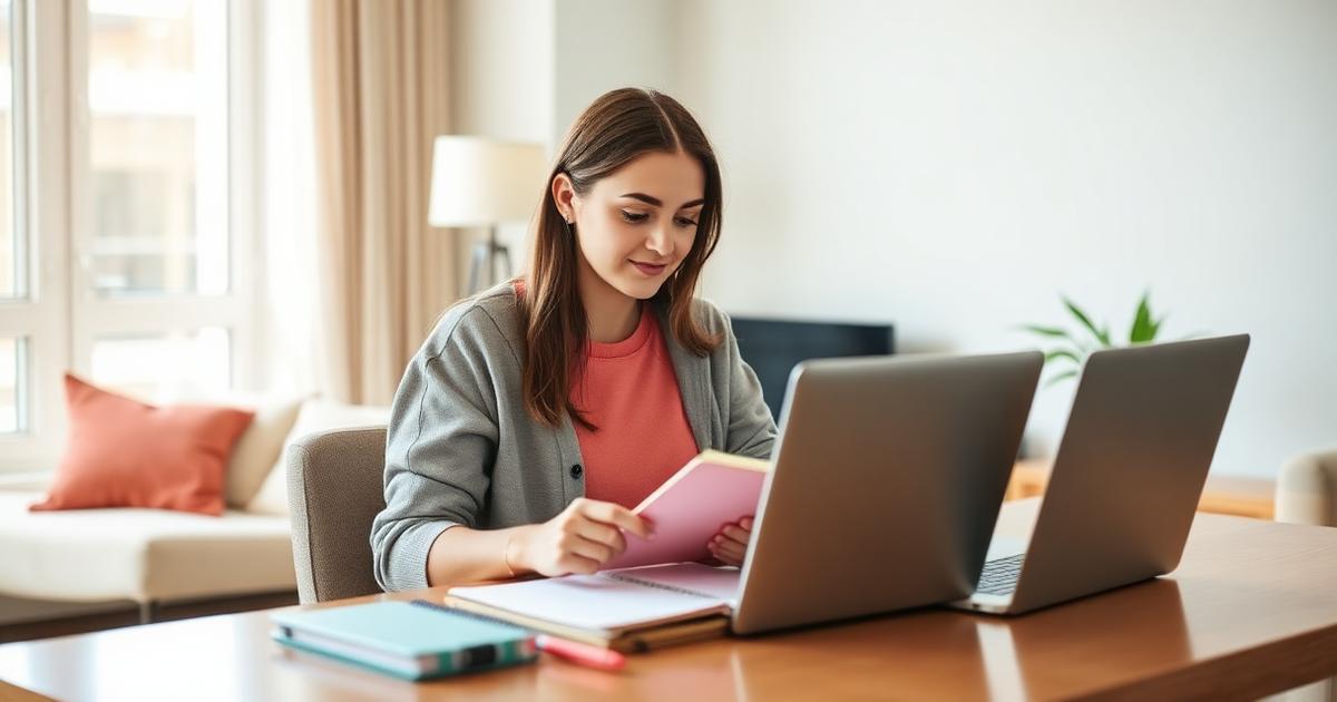 Étudiante à son bureau reprenant le contrôle de son organisation — coaching apprentissage Paris